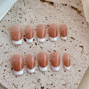 Sweetheart French Manicure/Handmade Coffin French Press on Nails